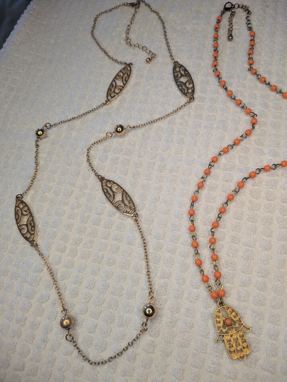 Gold Tone Beaded Necklace Duo